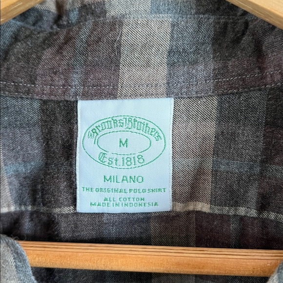 100% Cotton Brooks Brothers  Brown and Tan Plaid Men's button up long sleeve - Picture 2 of 3